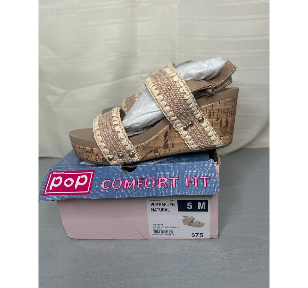 POP Kabilyn Raffia Wedge Sandals Natural Womens Size 5M